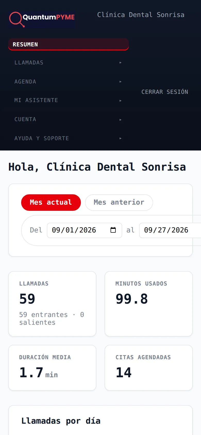 Resumen del portal en un móvil